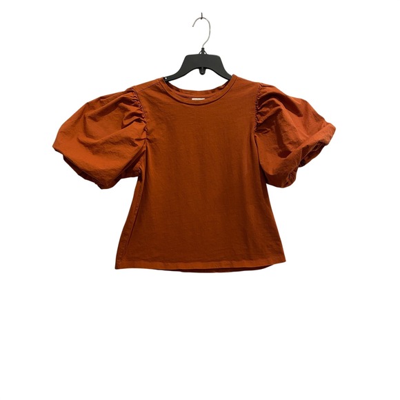 Mud Pie Tops - Mud Pie Orange Puff Sleeve T Shirt Casual Top Women Small Cotton